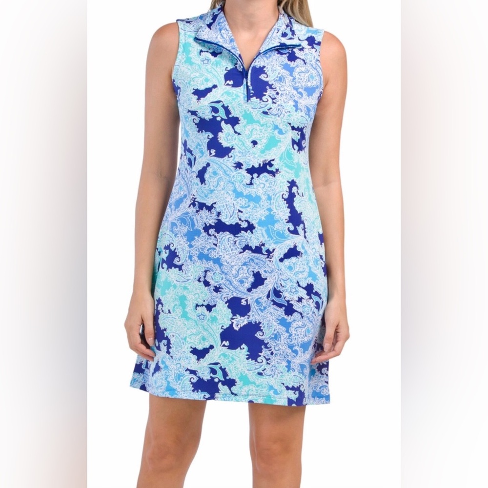 IBKUL Mock Neck Dress Sleeveless Pascha Blue S L XL Golf NEW